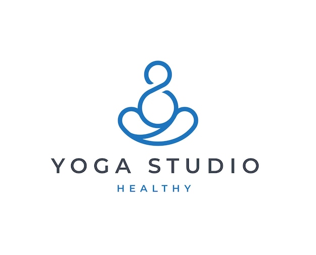 Yoga studio wellness logo with clean and elegant lines style design vector illustration