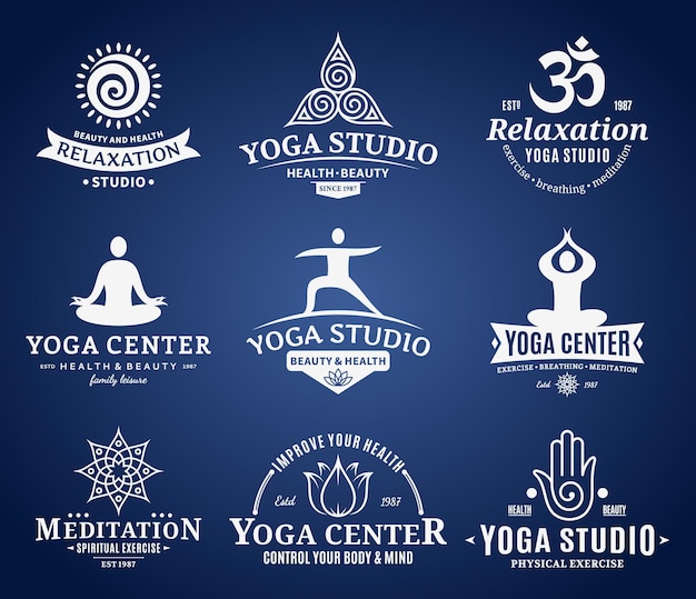 Yoga studiolabels icone ed elementi di design