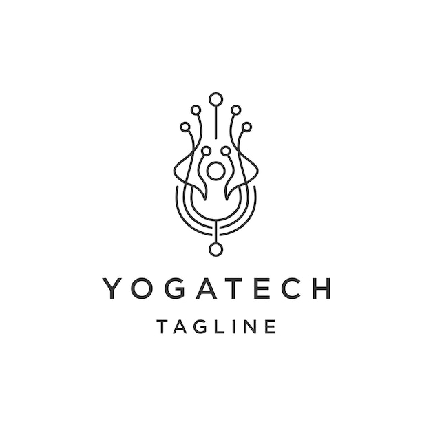 Yoga technologie lijn logo ontwerp sjabloon platte vector