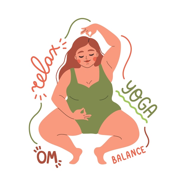 Yoga time girl in balance vector flat illustration