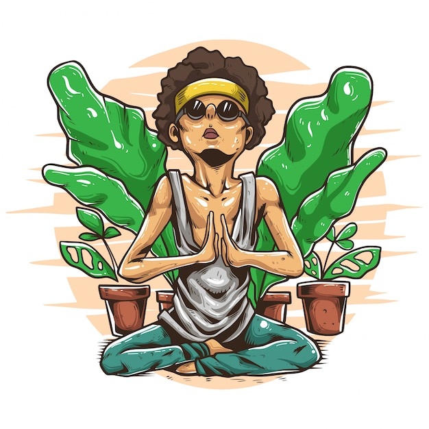 Vector yoga trainer is meditating  illustration