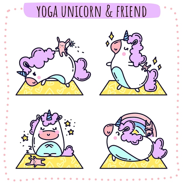 Yoga unicorno e amico vector