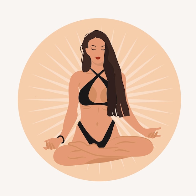 Yoga with a girl A faceless character doing yoga Classes online training home illustration Vector