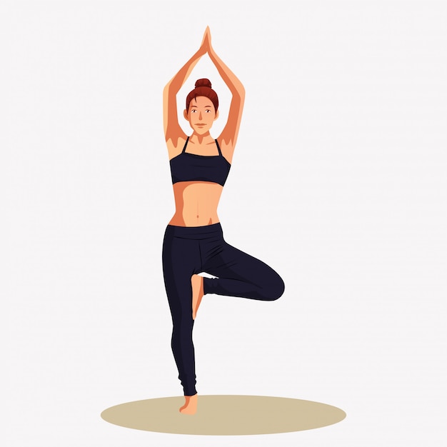 Yoga Woman Cartoon Illustration Premium