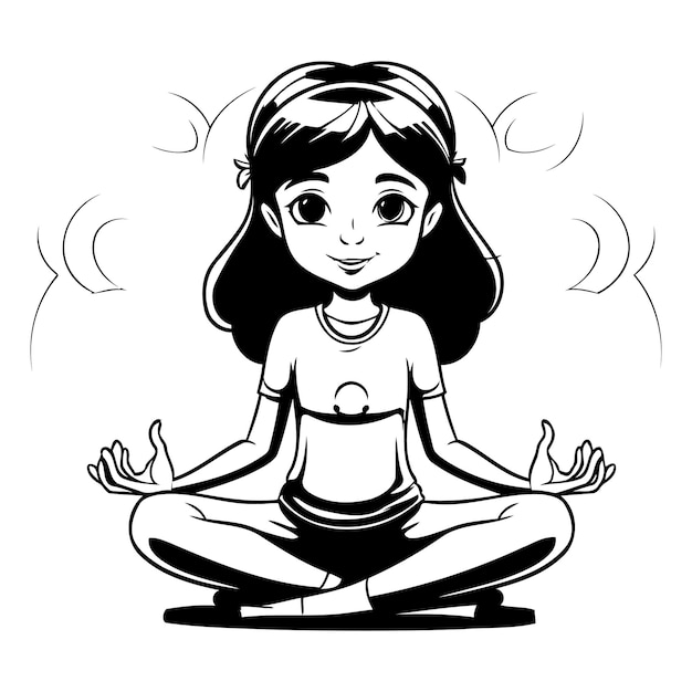 Vector yoga woman meditating in lotus position vector illustration