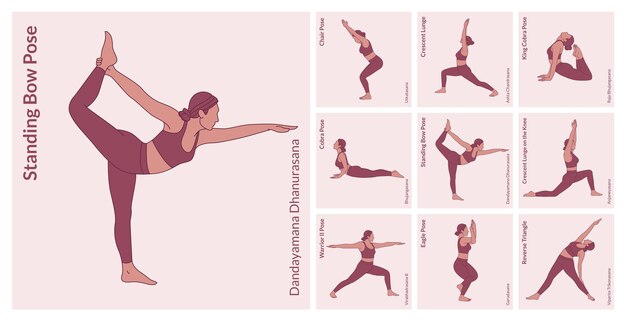 Vector yoga workout set young woman practicing yoga poses woman workout fitness aerobic and exercises