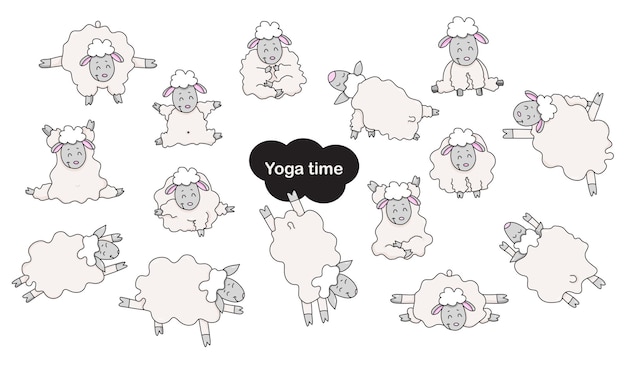 Yogahuisdieren schattige schapenatleten staan op in een asana en zijn bezig met fitnessmeditatie schapen yogaset