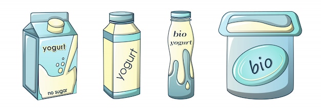 Yoghurt pictogrammen instellen, cartoon stijl