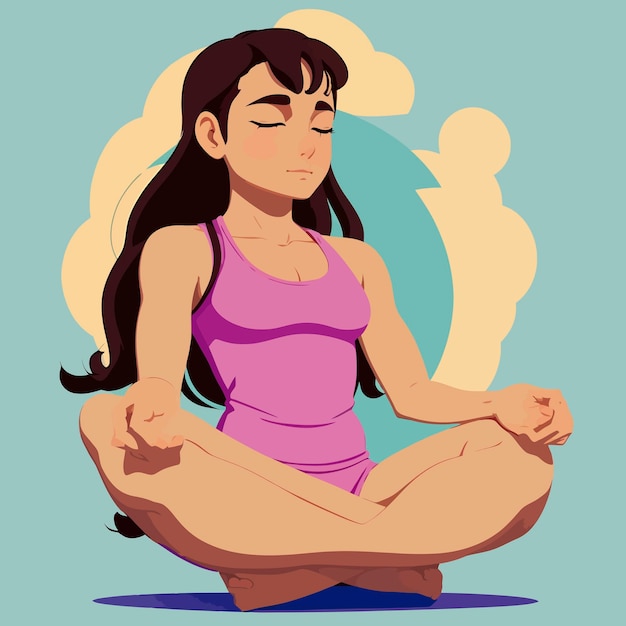 Vector yogi meditating cartoon illustration relax peace