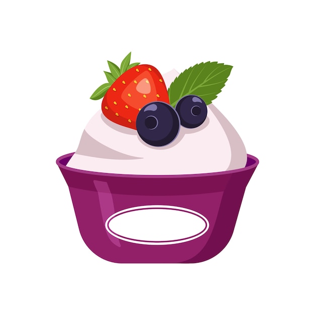 Icona di yogurt in un bicchiere di plastica con frutti di bosco deliziosi colazione sana o snack latticini
