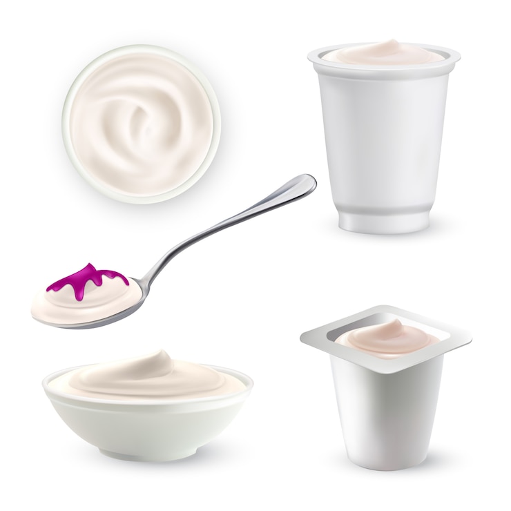 Vector yogurt milky cream breakfast dessert set