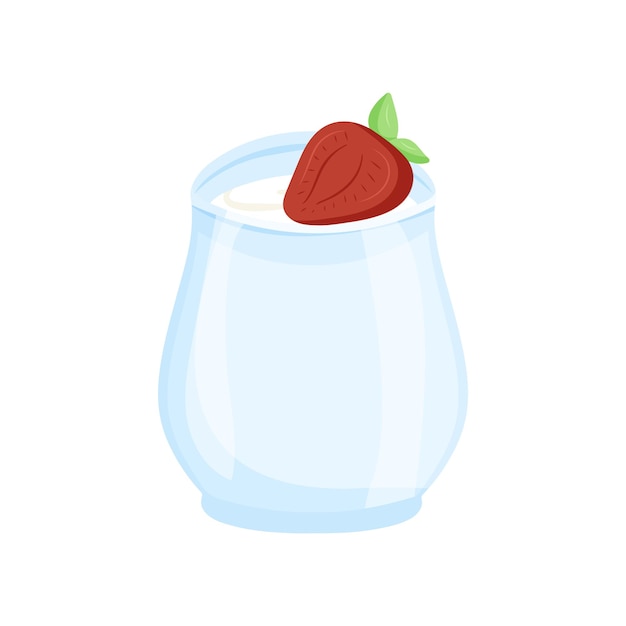 Vector yogurt with strawberry in glass