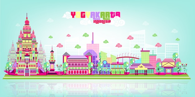 Vettore yogyakarta cityscape colore popart