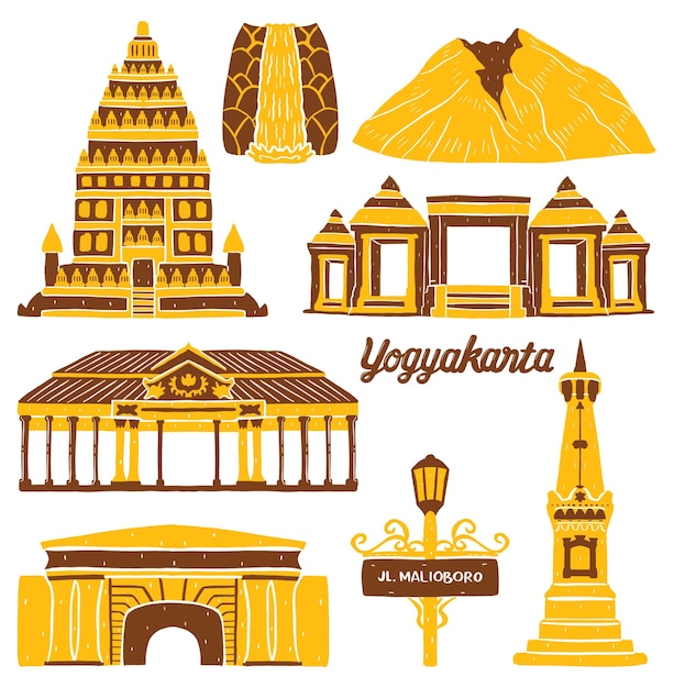 Vector yogyakarta stadsoriëntatiepunt in platte ontwerpstijl