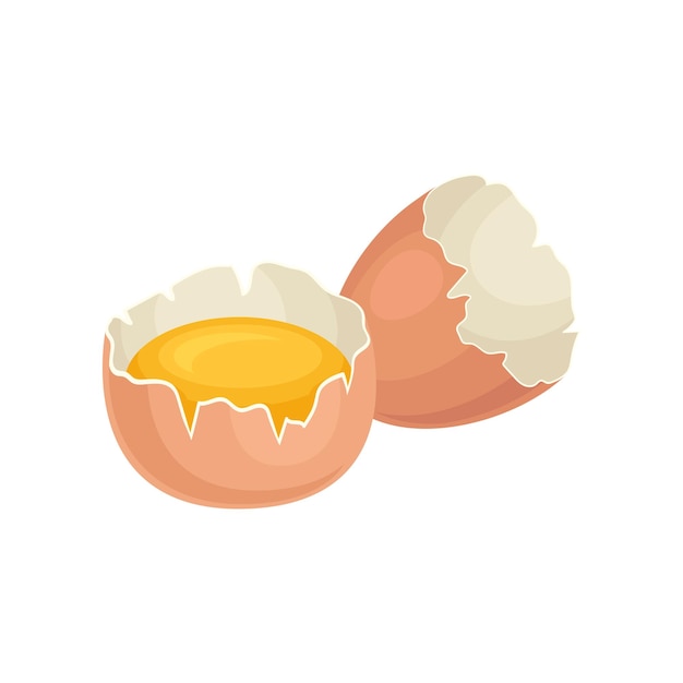 Tuorlo d'uovo di gallina nel guscio rotto cibo fresco e sano prodotto ecologico ingrediente per cucinare elemento grafico colorato per ricettario illustrazione vettoriale piatta isolata su sfondo bianco