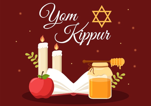 Yom Kippur Celebration Hand Drawn Cartoon Flat Illustration to Day of Atonement in Judaism