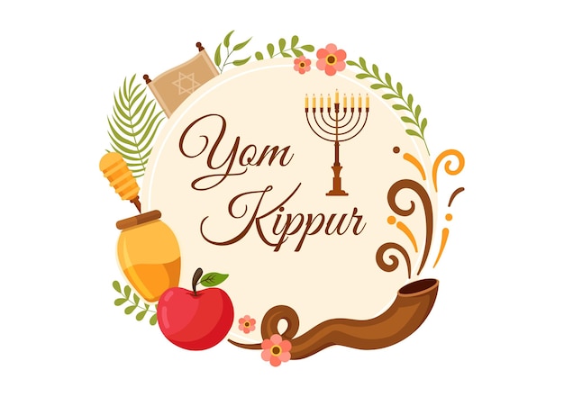 Yom Kippur お祝い手描き漫画フラット イラスト ユダヤ教の贖罪の日