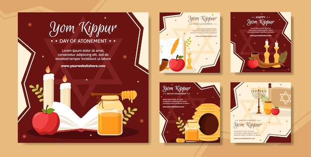 Yom kippur day celebration social media ig post template hand drawn cartoon flat illustration