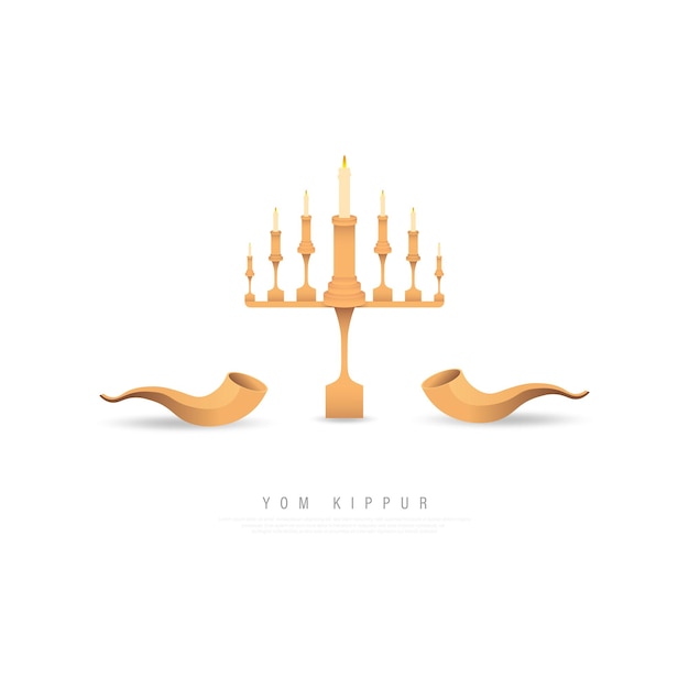 Еврейский праздник йом кипур со свечами и шофаром. . векторная иллюстрация.