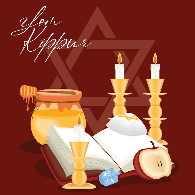 Vector yom kippur postcard with icons