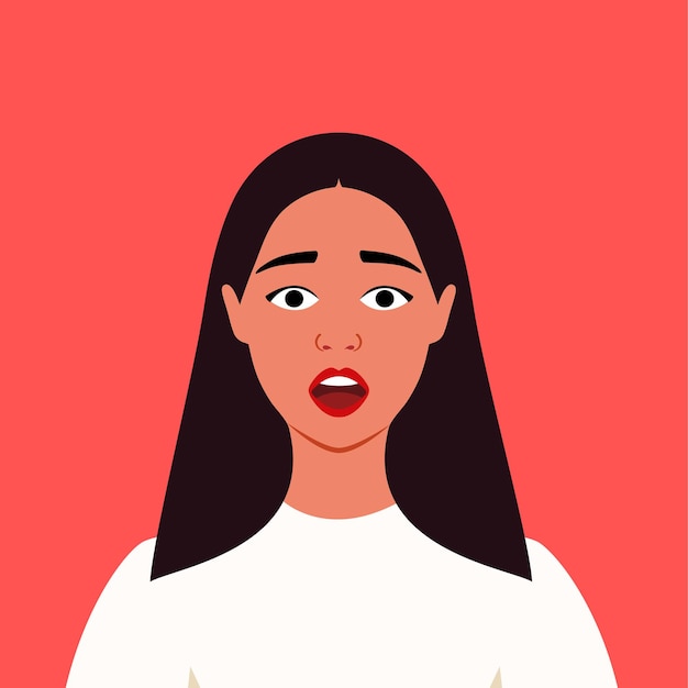 Premium Vector  Vector portrait of scared woman, illustration of