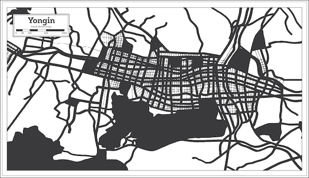 Yongin South Korea City Map in Black and White Color in Retro Style