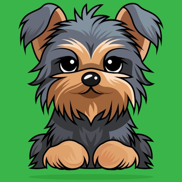 ヨークシャー テリアのかわいい子犬犬のベクトル図に座って犬の漫画のベクトルのアイコン