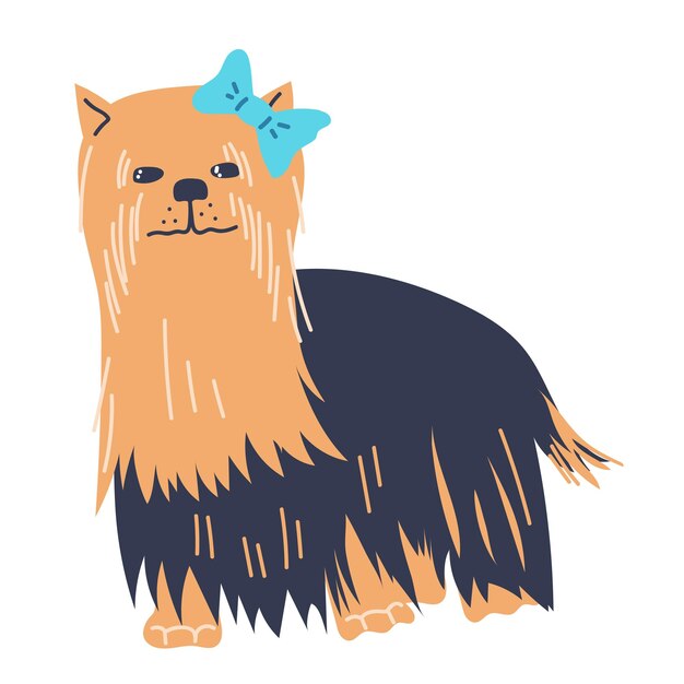 Vector yorkshire terrier dog lovely cartoon character flat vector illustration isolated