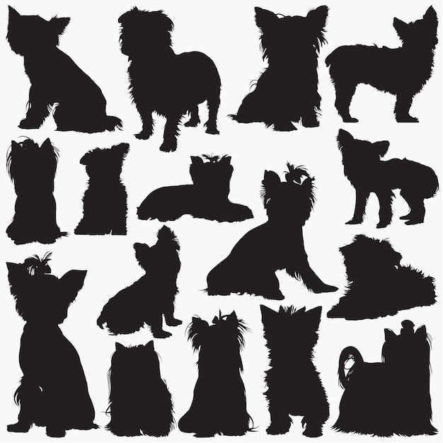 Vector yorkshire terrier dog silhouettes