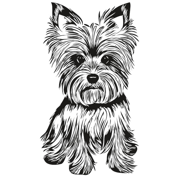 Векторная иллюстрация собаки йоркширского терьера, нарисованная вручную, логотип домашних животных черно-белый