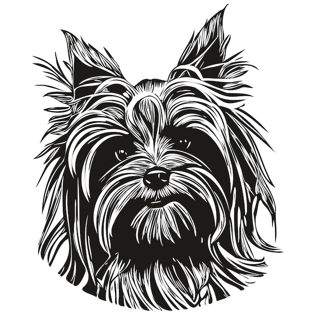 Yorkshire Terrier hond hand getekend logo lijn kunst vector tekening zwart-wit huisdieren illustratie