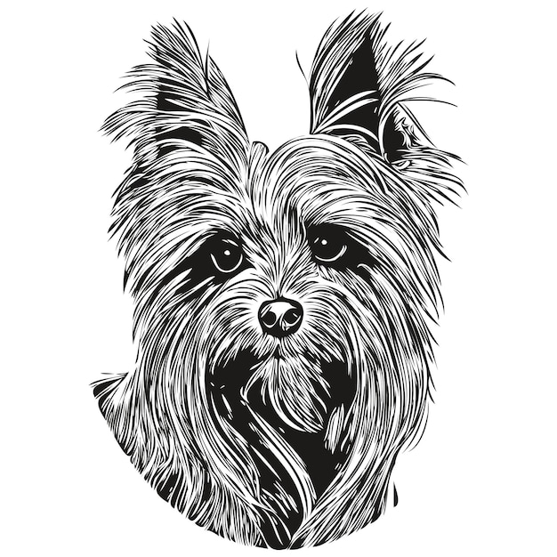 Vector yorkshire terrier hond hand getekend vector logo tekening zwart-wit lijn kunst huisdieren illustratie