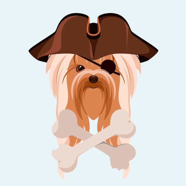 Pirata dell'yorkshire terrier. cane divertente. disegno del fumetto.