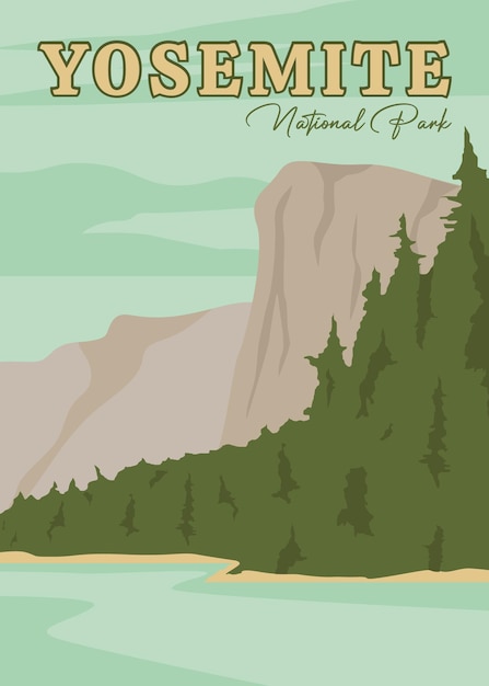 Vettore poster del parco nazionale di yosemite vintage vector illustration design parco nazionale in california