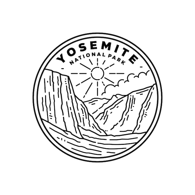 Yosemite National Park Sticker, Badge Design with Black and White color