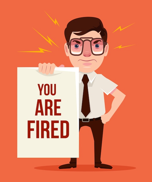 You are fired. angry boss.  flat cartoon