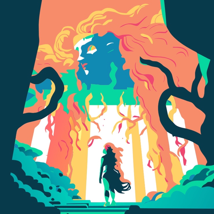 Vector you find yourself walking through a dark forest among the ruins of an ancient temple as you