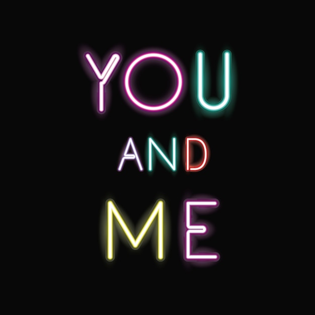 Vector you and me neon font icon