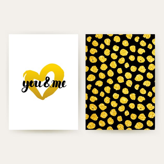 You and me retro posters. vector illustration of gold pattern design with handwritten lettering.