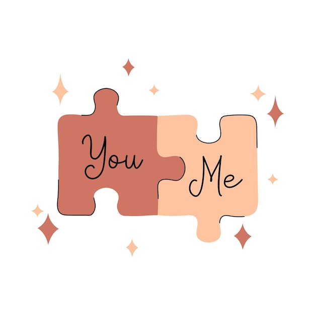 Vector you and me vector illustrations for valentines day wedding dating designs cute puzzle pieces