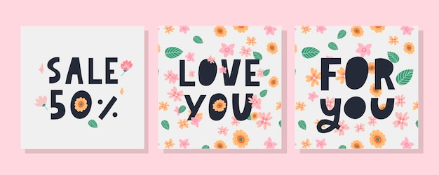 For you text lettering Valentine's day banner with flowers vector