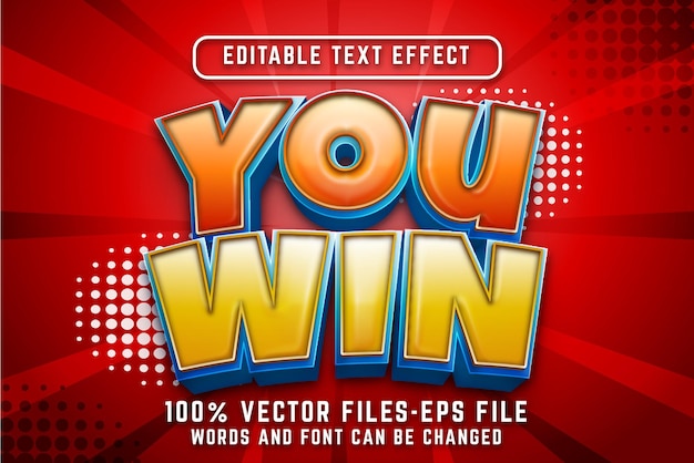 You win 3d cartoon style text. editable text effect premium vectors