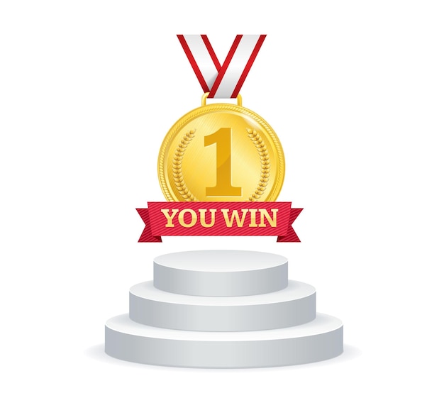 You Win Concept with Realistic 3d Detailed Golden Medal Vector