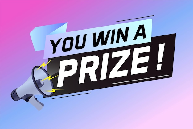 you win prize word concept vector illustration with megaphone and 3d style for use landing page