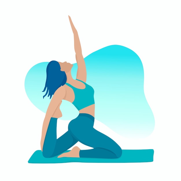 Vector a young active attractive girl is doing yoga on a mat anjaneyasana pose meditation stretching