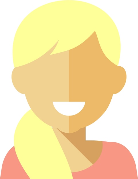 Young adult blonde girl woman in pink tshirt with ponytail hairstyle avatar face icon in flat style