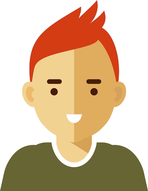 Vector young adult boy man in green tshirt with red hair avatar face icon in flat style