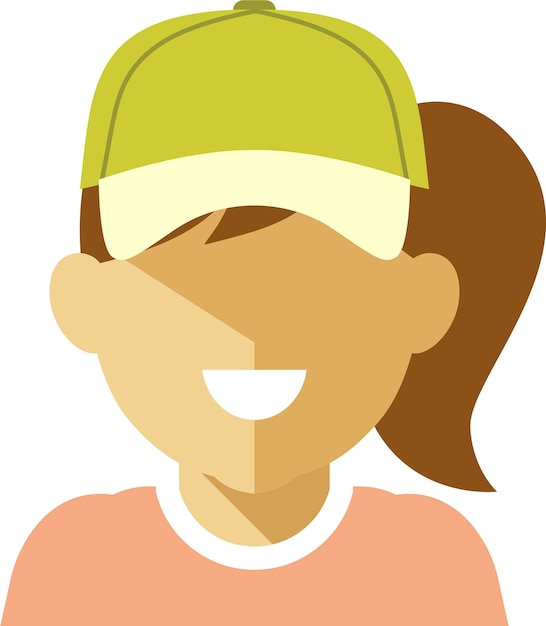 Young Adult Girl Woman with Ponytail Hairstyle in Pink Tshirt and Baseball Cap Avatar Face Icon in