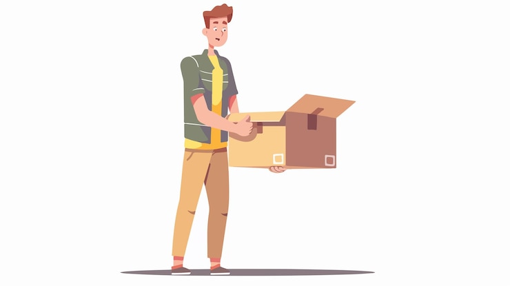 Vector young adult receiving parcel package from online shopping