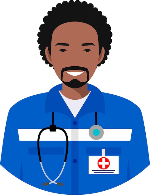 Vector young african american emergency doctor man character avatar icon in flat style vector illustration